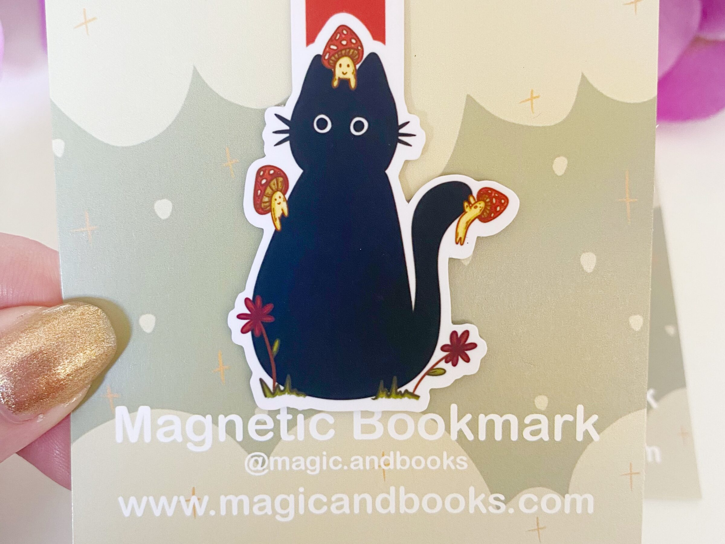 Boekenlegger - Magnetisch - Black Cat with Mushrooms - Halloween